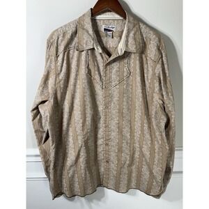 Men's Western Rare Vintage Beige Button Down 2XL Shirt Paisley Wallpaper  *Read